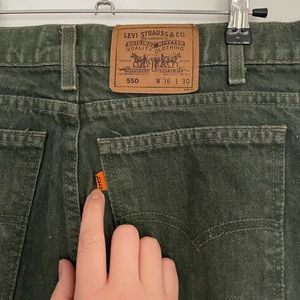 Vintage LEVIS ORANGE TAB 550’s rare olive green jeans made in USA 36x30 highrise
